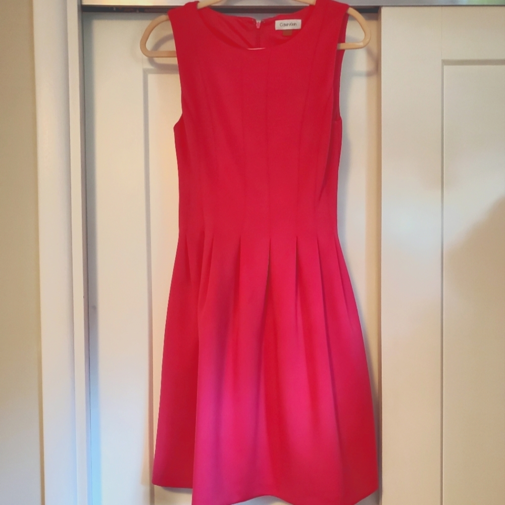 Hot Pink Sleeveless Fit and Flare Calvin Klein Dress Size 4 with pockets